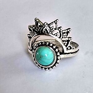 ROYAL DESIGN NATURAL TURQUOISE QUALITY TITANIUM SILVER NEW SIZE 8 RING